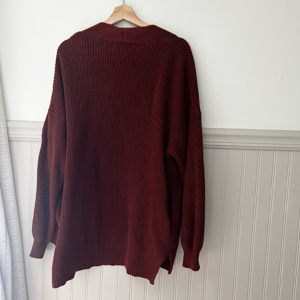 Universal Thread Medium Rich Burgundy Rust Open Front Knit Cotton Cardigan - Picture 6 of 6